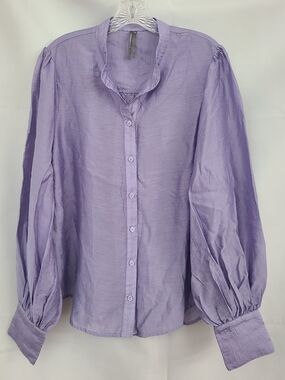 By Anthropologie Sz L Lavender Semi Sheer Balloon Sleeves Office Button Up Top